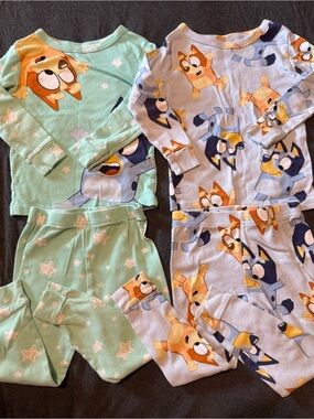 Kids Pajama Set - Green & Light Blue Bluey/Bingo Print